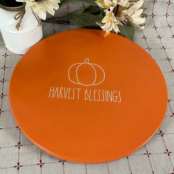 Rae Dunn Other - Rae Dunn “Harvest Blessings” Orange Lazy Susan Ceramic Turntable Serving Tray